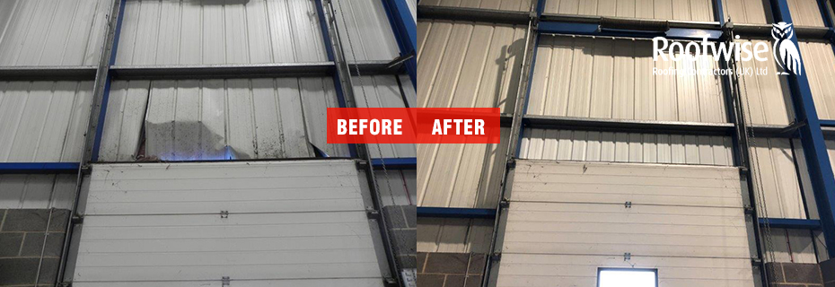 Profiled steel sheeting installation at industrial unit